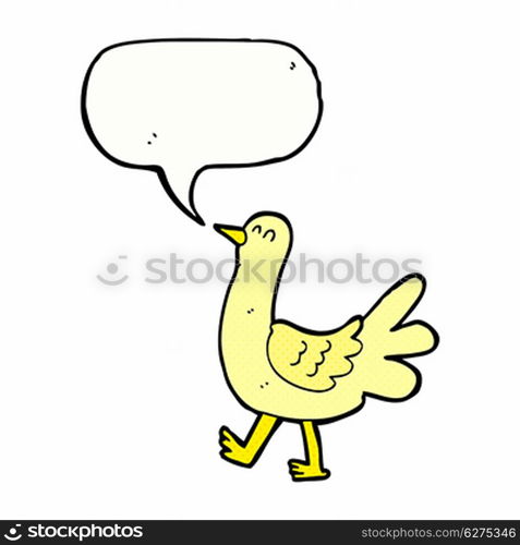 cartoon walking bird with speech bubble