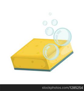 Cartoon washing dish yellow sponge . Vector illustration
