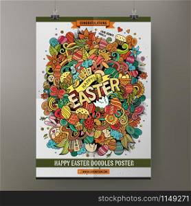 Cartoon watercolor hand drawn doodles Easter poster design template. Funny vector artwork. Corporate identity design. Cartoon watercolor hand drawn doodles Easter poster design