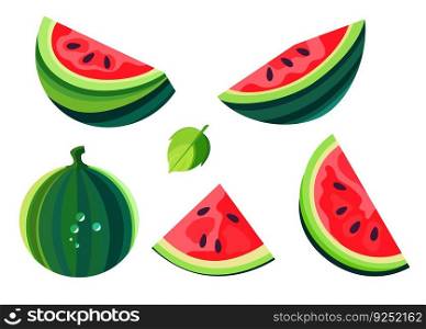 Cartoon Watermelon Icon Set. Vector Illustration EPS10. Cartoon Watermelon Icon Set on white. Vector Illustration