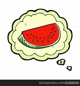 cartoon watermelon slice with thought bubble