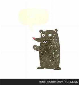 cartoon waving bear with speech bubble