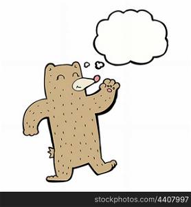 cartoon waving bear with thought bubble