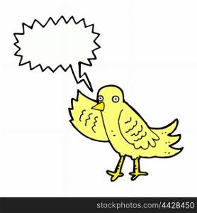 cartoon waving bird with speech bubble