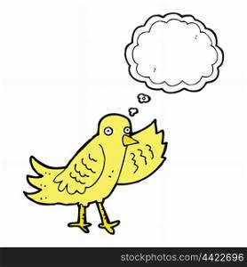 cartoon waving bird with thought bubble