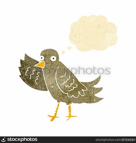 cartoon waving bird with thought bubble