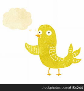 cartoon waving bird with thought bubble