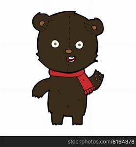 cartoon waving black bear cub with scarf