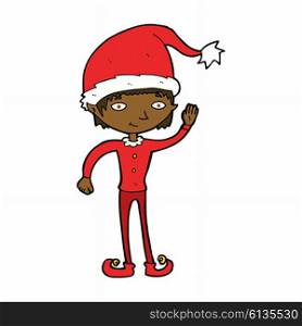 cartoon waving christmas elf