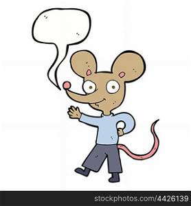 cartoon waving mouse with speech bubble