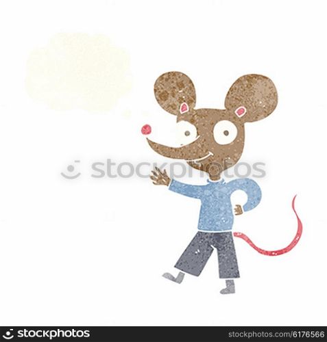 cartoon waving mouse with thought bubble