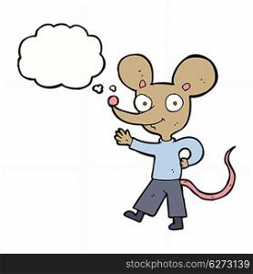 cartoon waving mouse with thought bubble