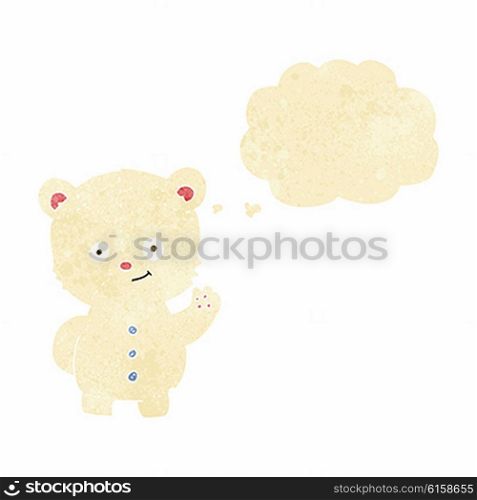 cartoon waving polar bear cub with thought bubble