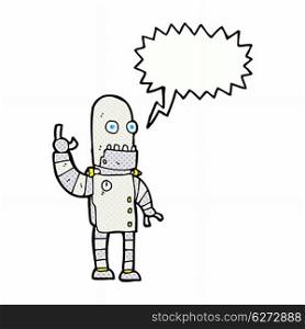 cartoon waving robot with speech bubble
