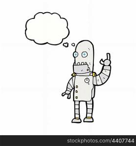 cartoon waving robot with thought bubble