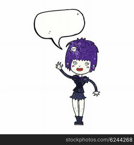 cartoon waving vampire girl with speech bubble