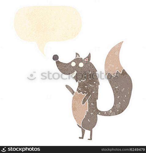 cartoon waving wolf with speech bubble