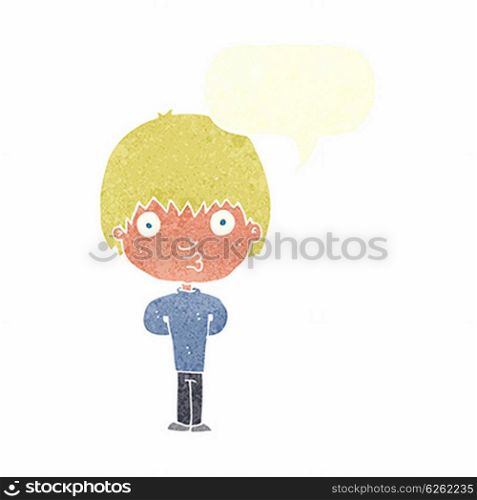 cartoon whistling boy with speech bubble