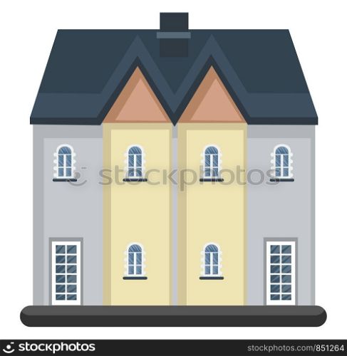 Cartoon white building with blue roof vector illustartion on white background