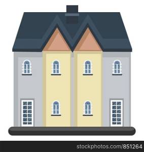 Cartoon white building with blue roof vector illustartion on white background