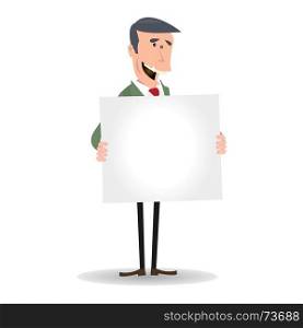 Cartoon White Businessman Blank Sign. Illustration of a cartoon white caucasian businessman holding avertisement sign for your message