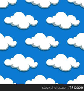 Cartoon white clouds and sky seamless pattern on background. For wallpaper or textile design. White clouds and sky seamless pattern