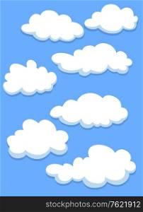 Cartoon white clouds on blue sky for design