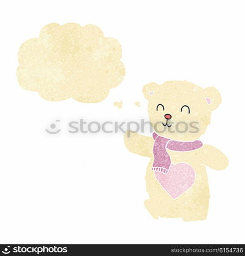cartoon white teddy bear with love heart with thought bubble