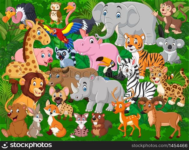 Cartoon wild animals collection set