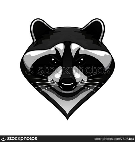 Cartoon wild raccoon animal mascot for sport team or wildlife themes isolated on white. Cartoon wild raccoon animal mascot