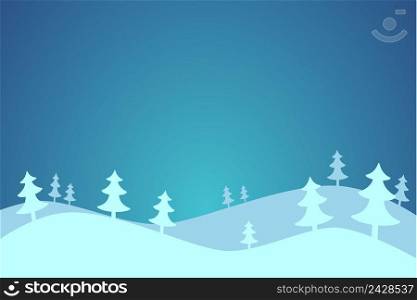 Cartoon winter background with pine trees. Christmas theme. Design element for poster, card, banner, flyer. Vector illustration