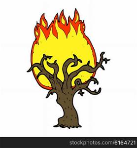 cartoon winter tree on fire