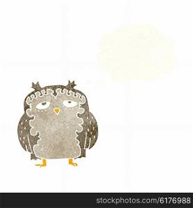 cartoon wise old owl with thought bubble