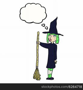 cartoon witch with thought bubble
