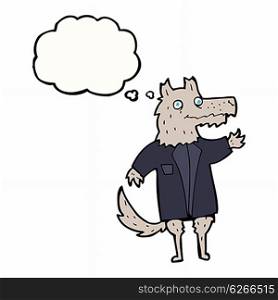 cartoon wolf businessman with thought bubble