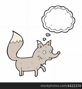 cartoon wolf cub with thought bubble