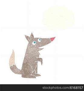 cartoon wolf cub with thought bubble