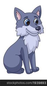 Cartoon Wolf. Cute grey coyote, wild dog mascot isolated on white background. Cartoon Wolf. Cute grey coyote, wild dog mascot