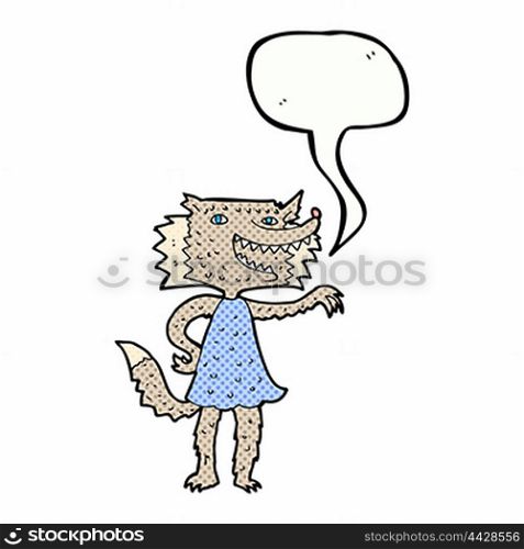 cartoon wolf girl with speech bubble