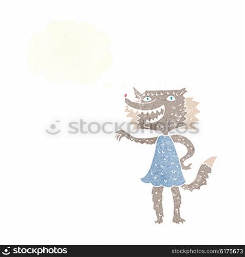 cartoon wolf girl with thought bubble
