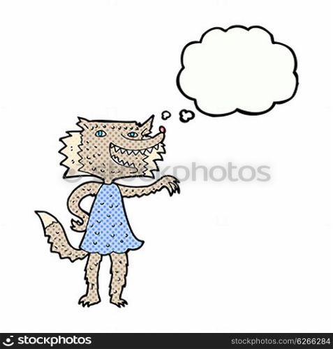 cartoon wolf girl with thought bubble