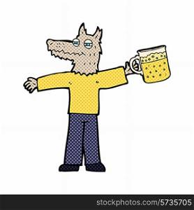 cartoon wolf man drinking beer