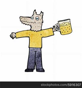 cartoon wolf man drinking beer