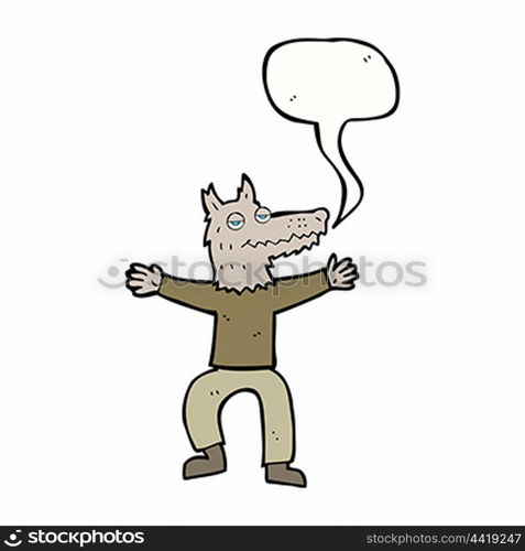 cartoon wolf man with speech bubble