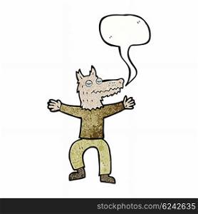 cartoon wolf man with speech bubble