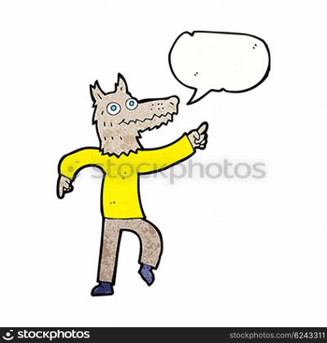 cartoon wolf man with speech bubble