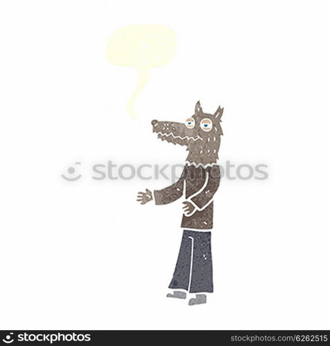 cartoon wolf man with speech bubble