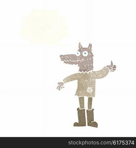 cartoon wolf man with thought bubble