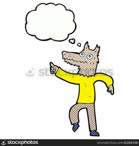 cartoon wolf man with thought bubble