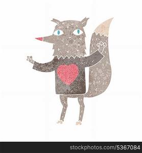 cartoon wolf with love heart tee